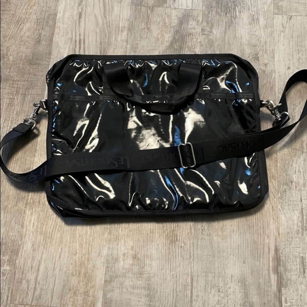 Lesportsac Black Patent Laptop Case with Adjustable Strap